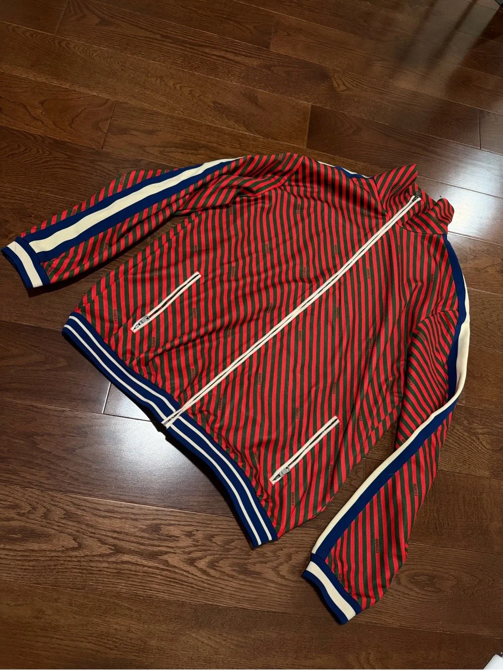 Gucci Red and Black Striped Track Jacket with Blue Trim,Medium